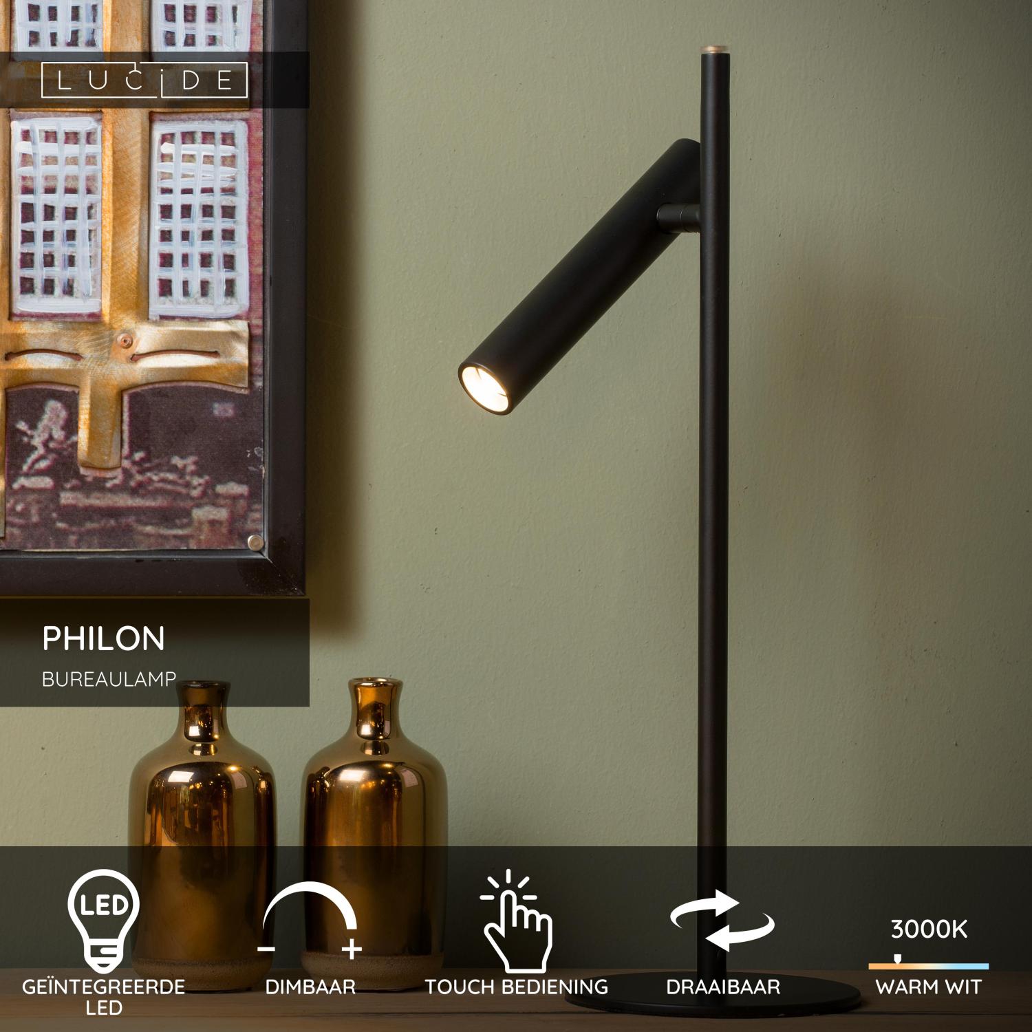 PHILON - Lampe de bureau - Ø 13 cm - LED Var. - 1x4,5W 3000K - Noir