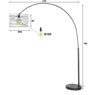 Lampadaire arc Curl anthracite - 1 lumière, hauteur 192 cm
