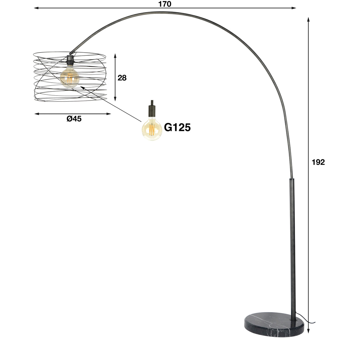 Arc lamp Curl anthracite - 1-light, 192 cm high