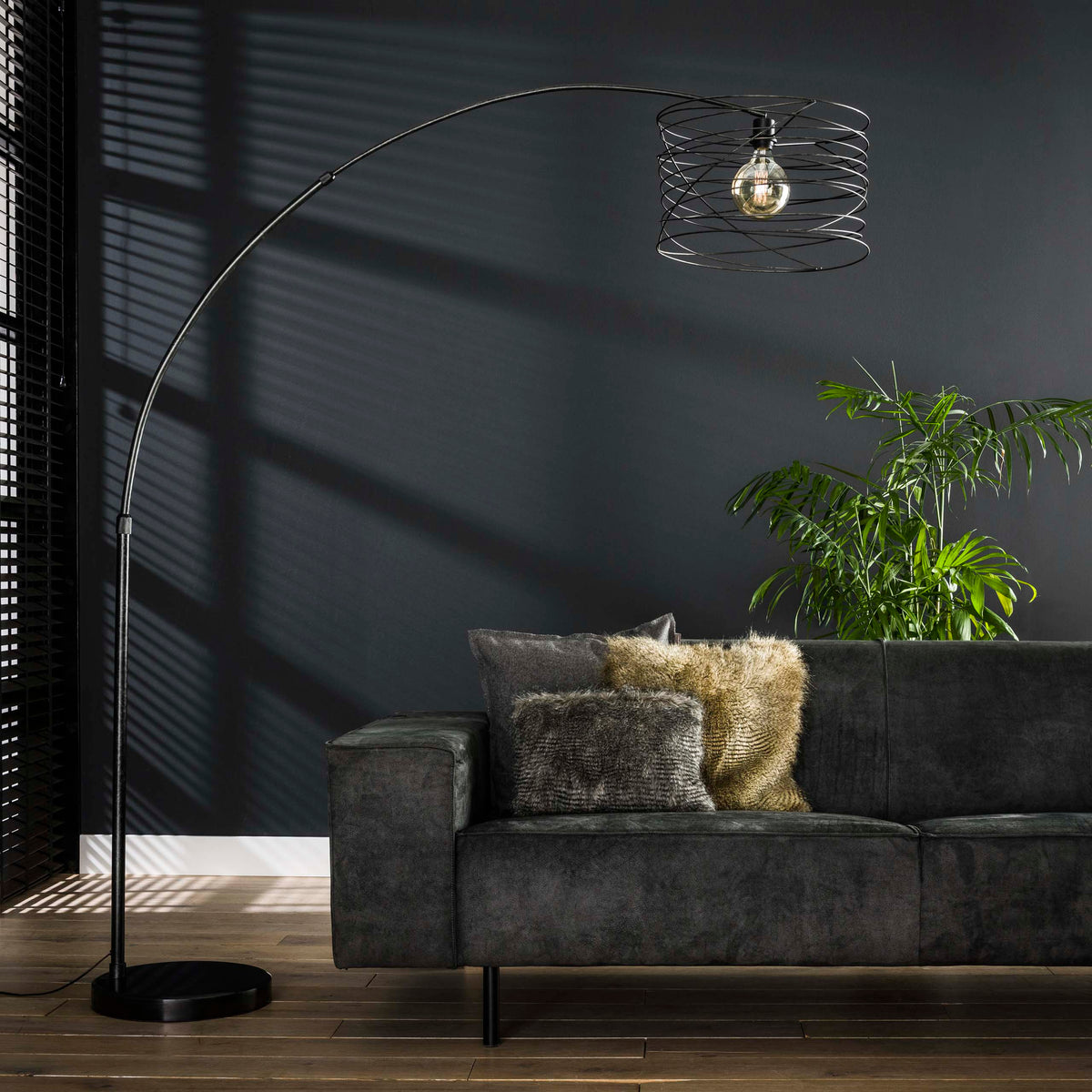 Arc lamp Curl anthracite - 1-light, 192 cm high