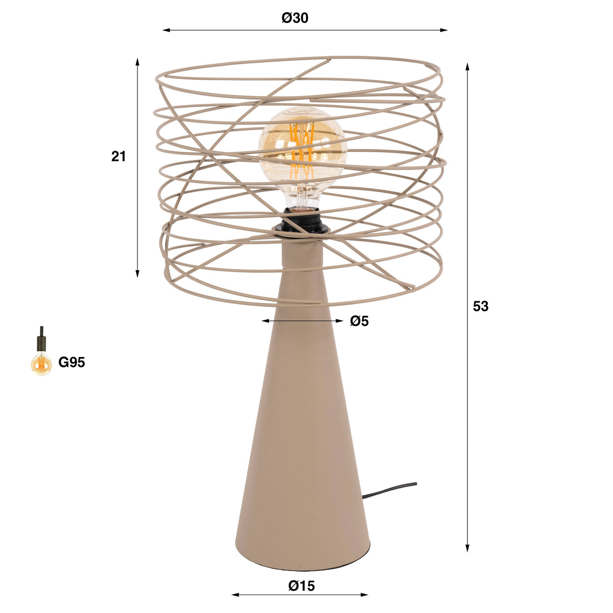 Table lamp Curl beige - 1-light, 52 cm high