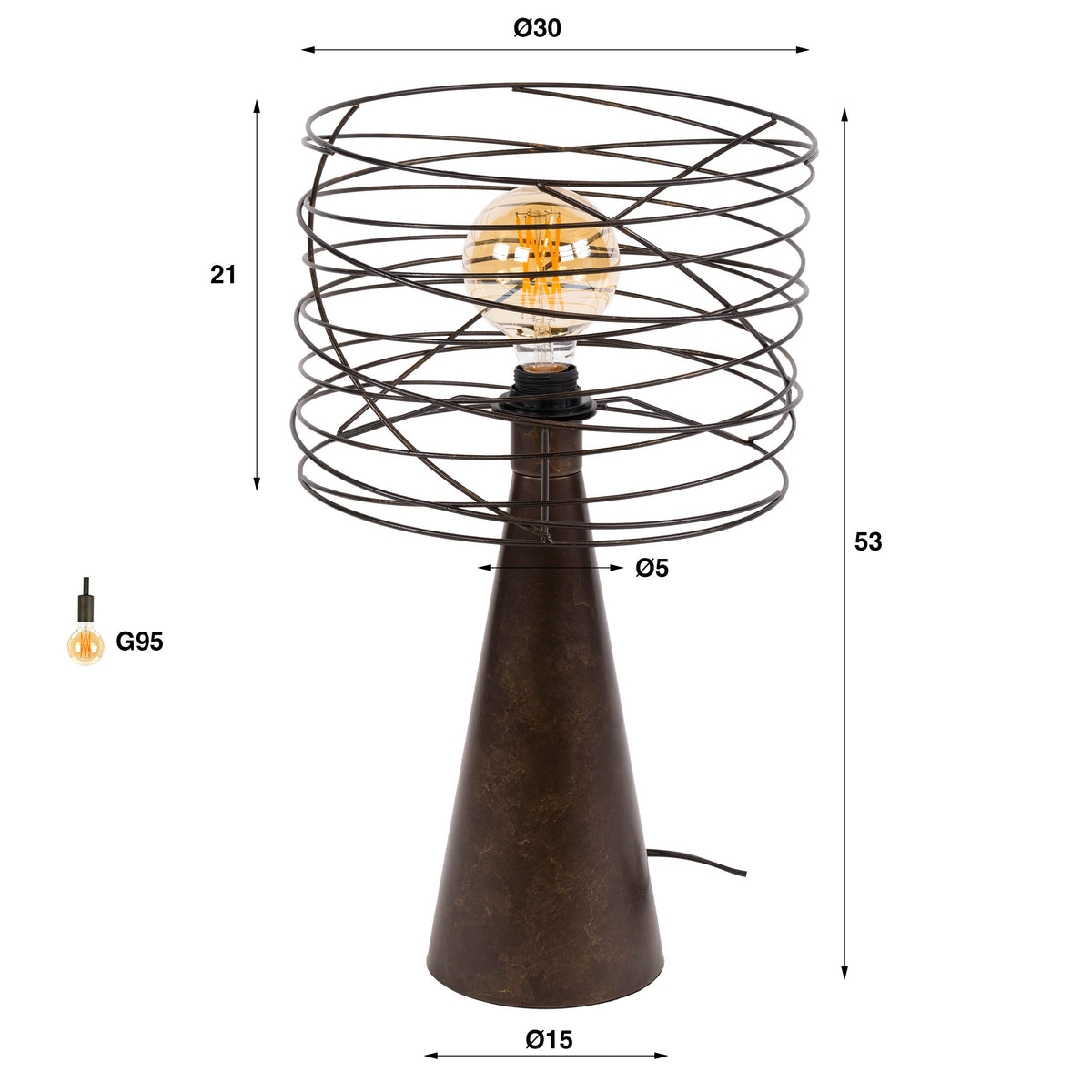 Table lamp Curl urban brown - 1-light, 52 cm high