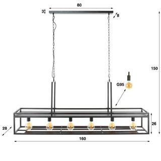Suspension Decorate anthracite - 6 lumières, largeur 160 cm