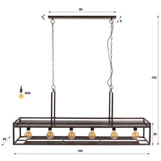 Suspension Decorate brun urban - 6 lumières, largeur 160 cm