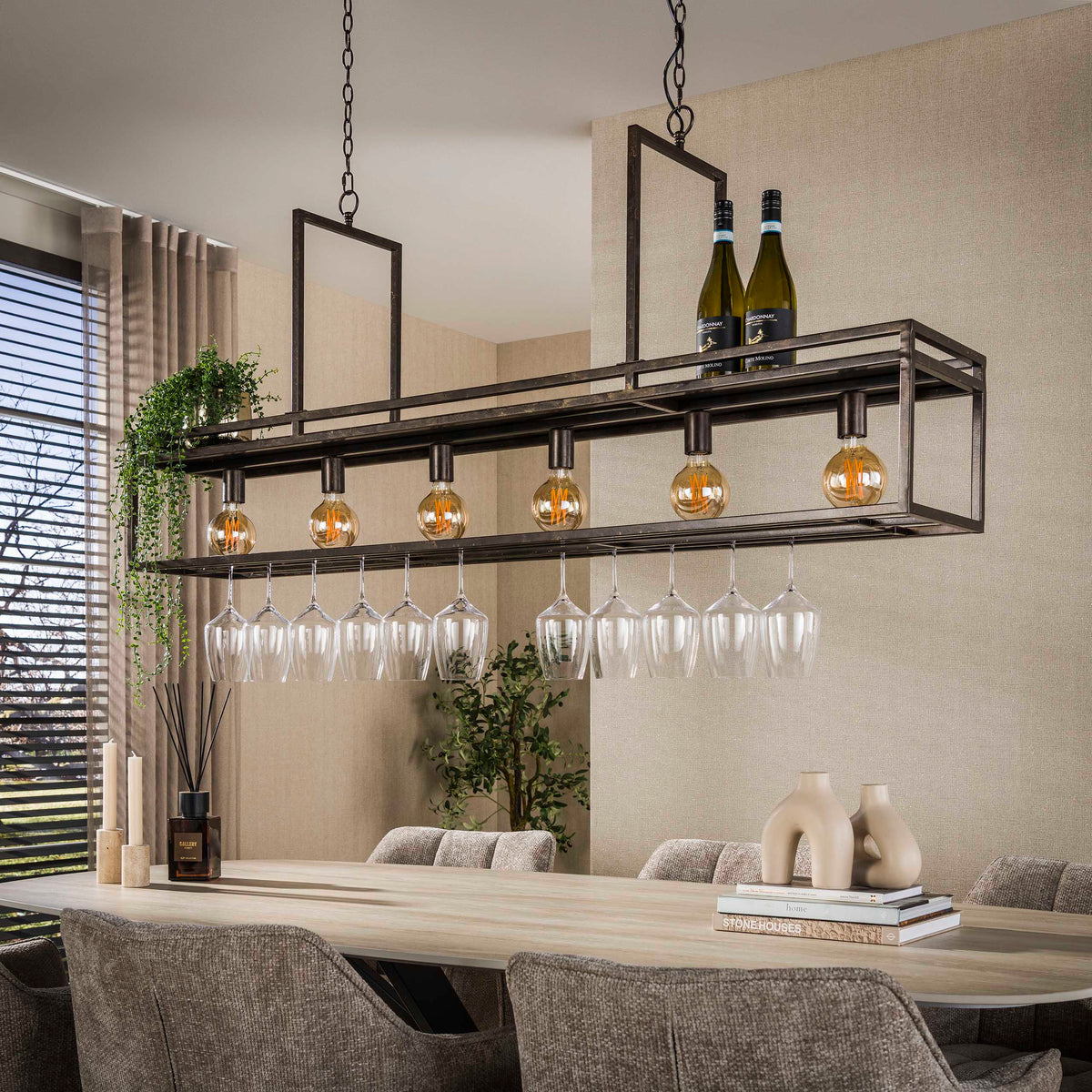 Suspension Decorate brun urban - 6 lumières, largeur 160 cm