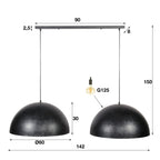 Suspension Dome anthracite - 2 lumières, diamètre 60 cm