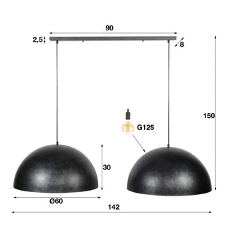 Suspension Dome anthracite - 2 lumières, diamètre 60 cm