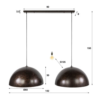 Suspension Dome brun urban - 2 lumières, diamètre 60 cm