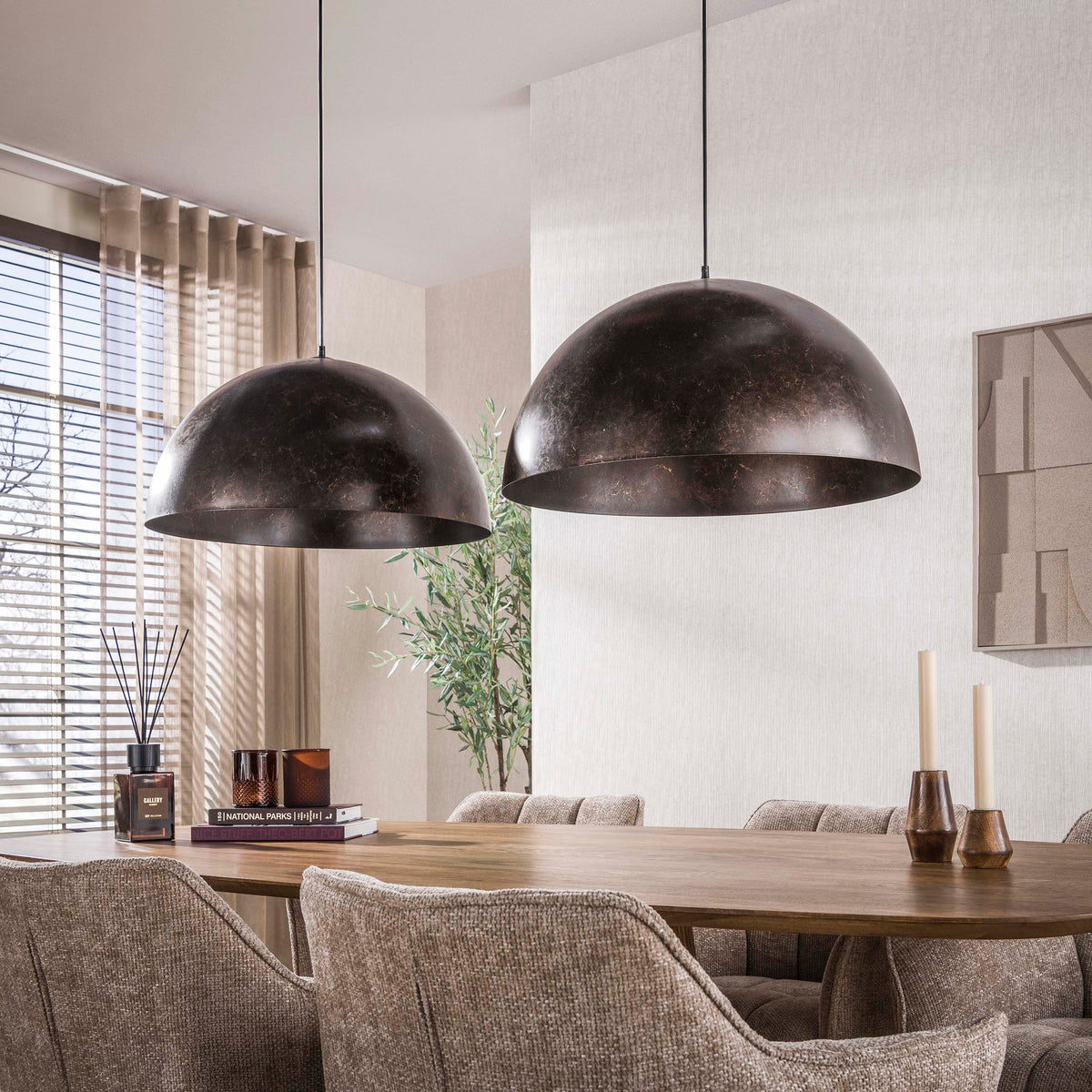 Pendant lamp Dome urban brown - 2-light, diameter 60 cm