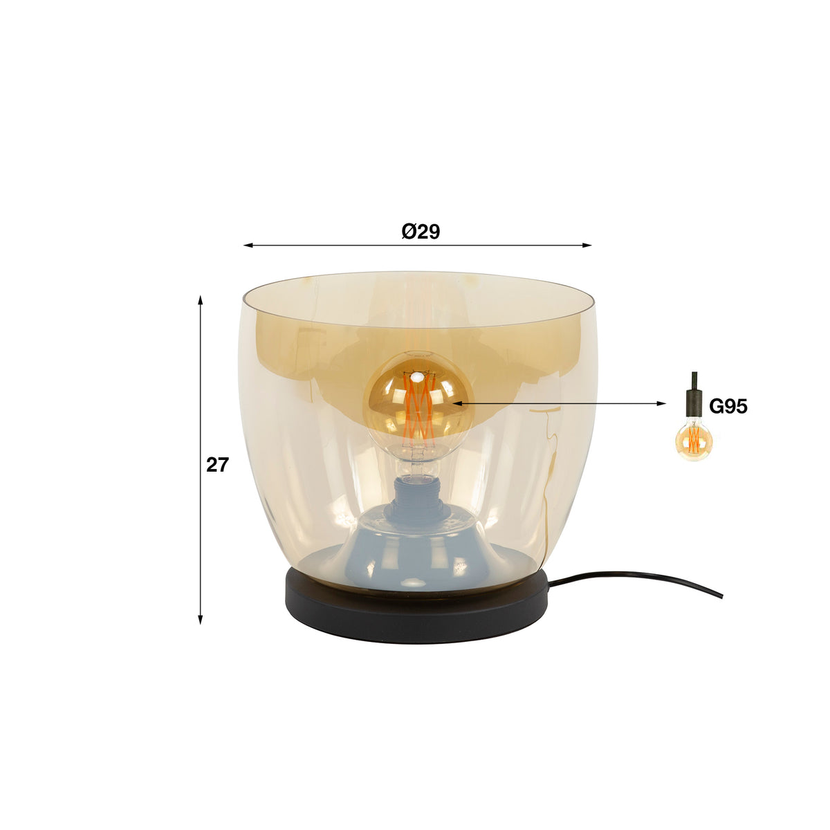 Lampadaire UP L verre ambré - 1 lumière, hauteur 27 cm