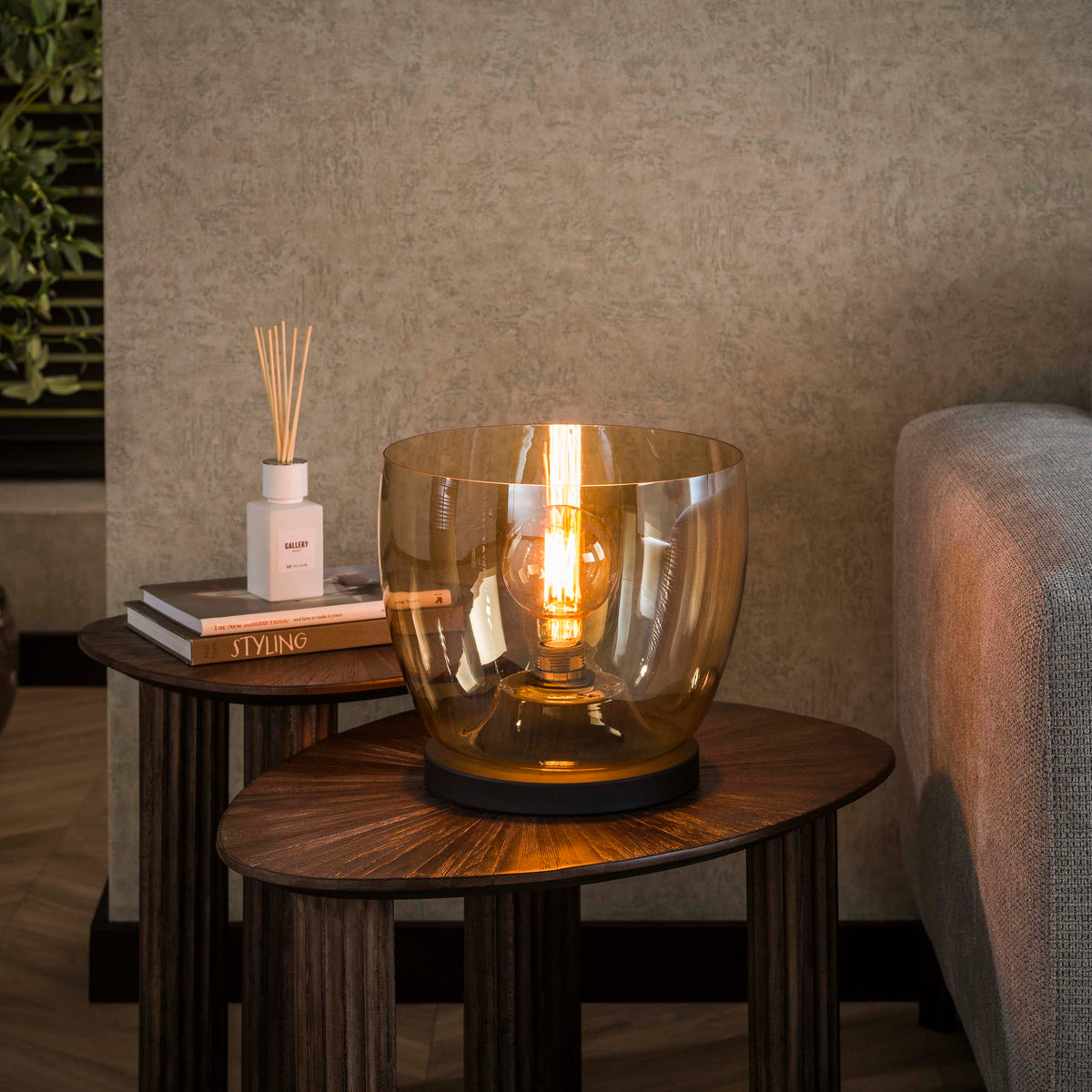 Floor lamp UP L amber glass - 1-light, 27 cm high