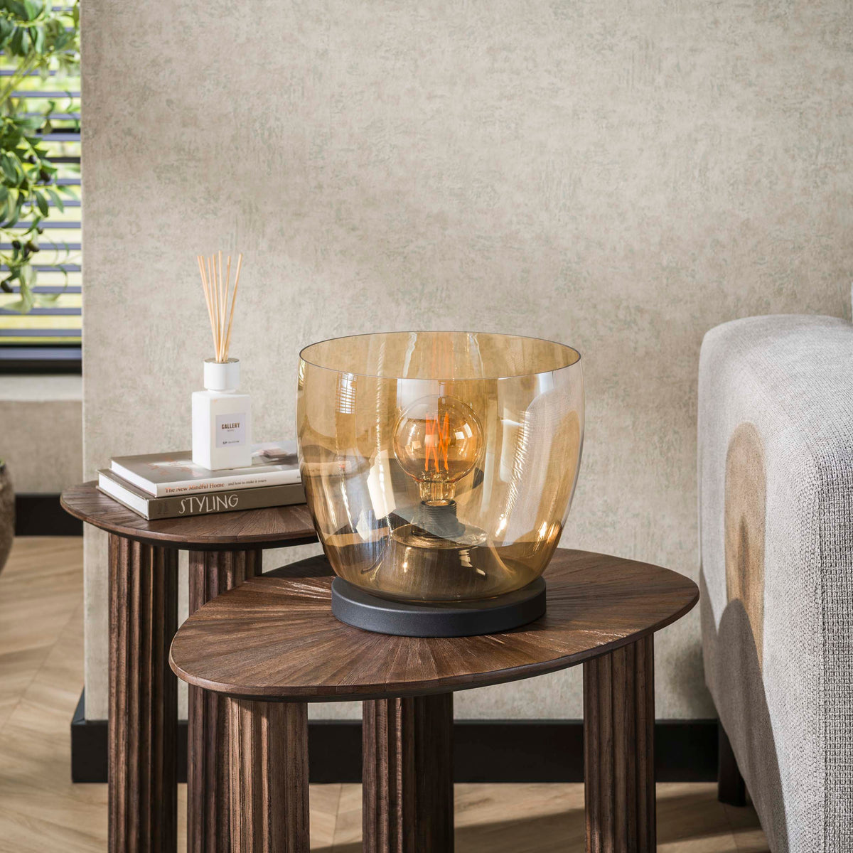 Floor lamp UP L amber glass - 1-light, 27 cm high