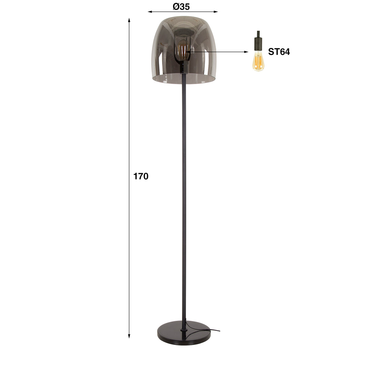 Floor lamp Drift Glass smoke grey glass - 1-light, 170 cm high