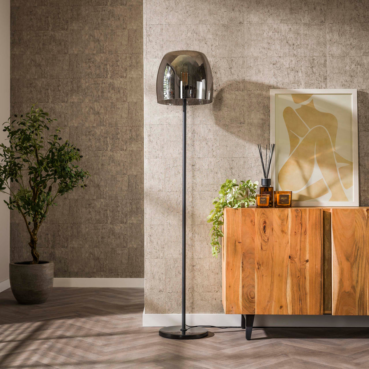 Floor lamp Drift Glass smoke grey glass - 1-light, 170 cm high