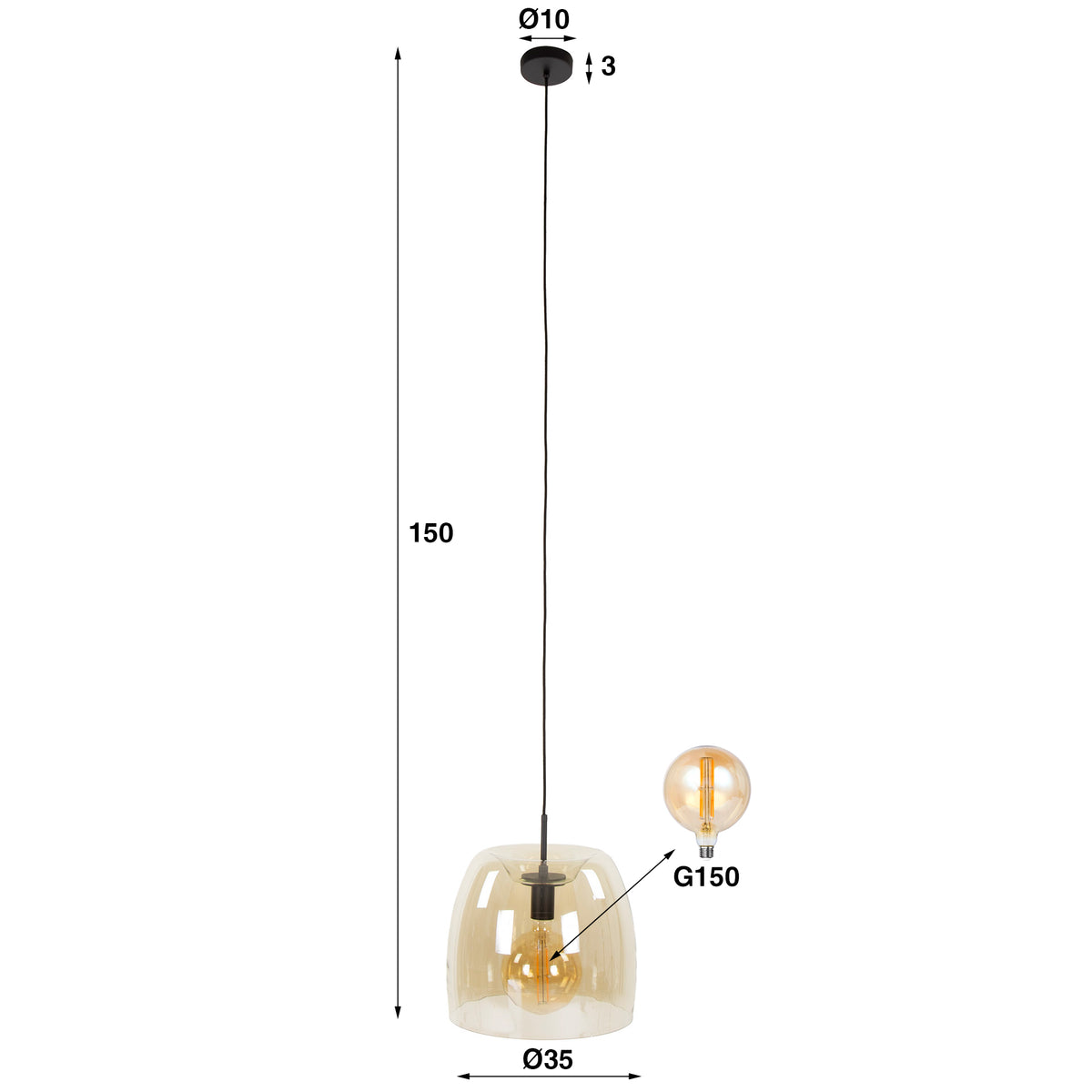 Suspension Drift Glass verre ambré - 1 lumière, diamètre 35 cm