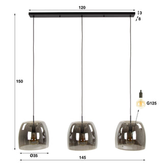 Pendant lamp Drift Glass smoke grey glass - 3-light, 145 cm wide