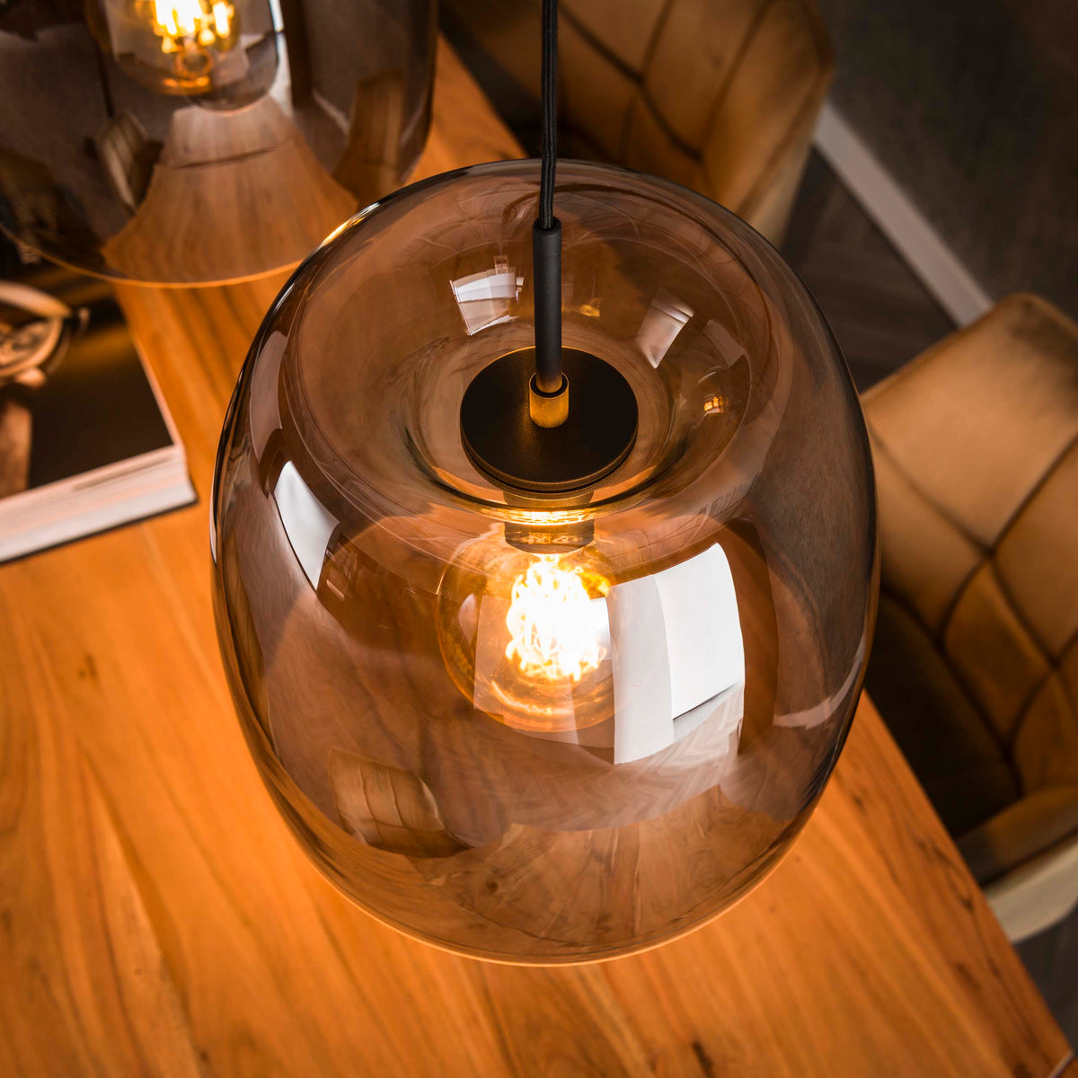 Pendant lamp Drift Glass smoke grey glass - 3-light, 145 cm wide