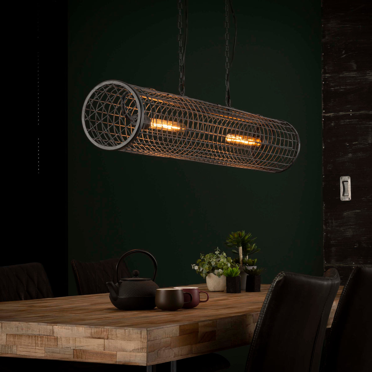 Pendant lamp Cylinder Wire slate grey - 2-light, 121 cm wide