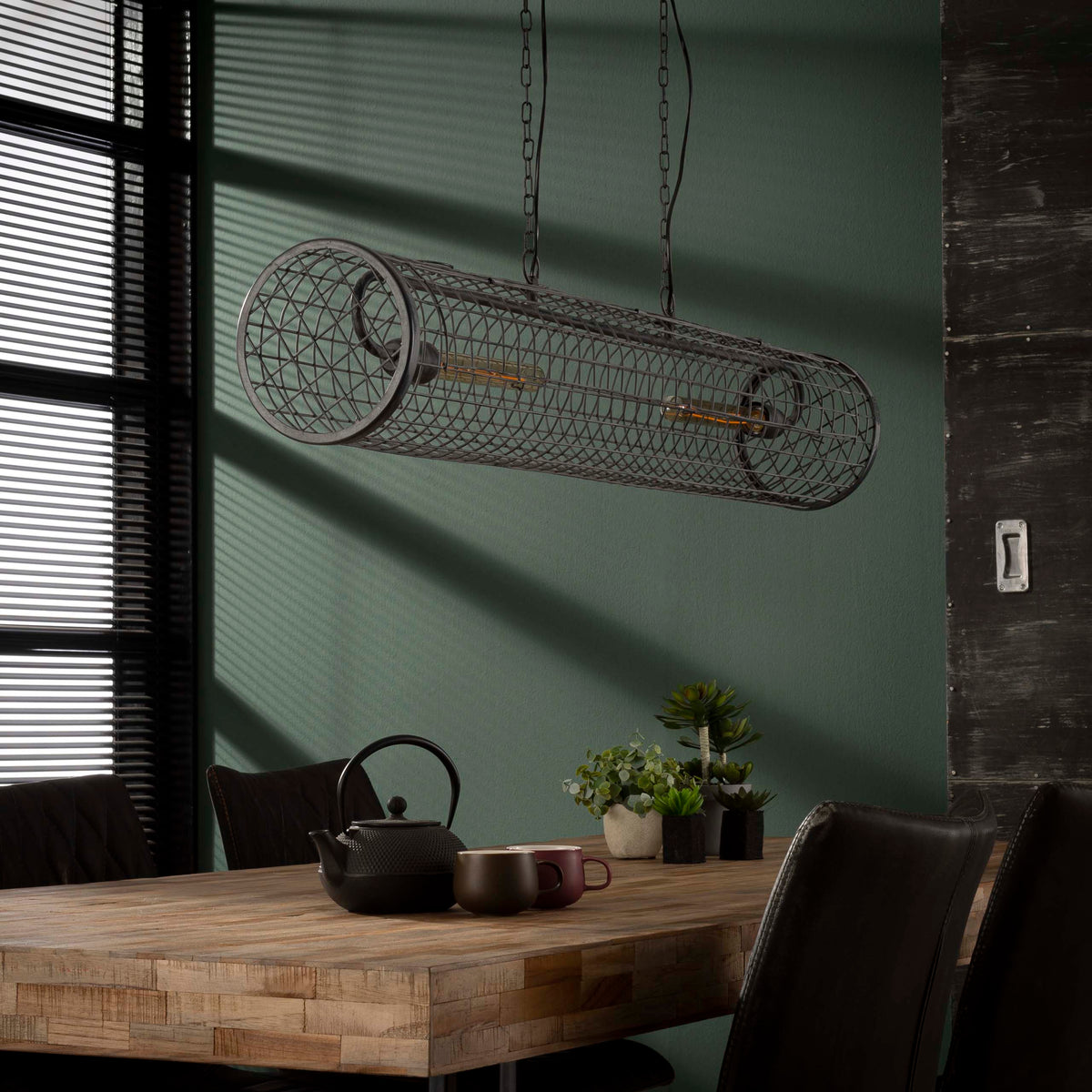 Pendant lamp Cylinder Wire slate grey - 2-light, 121 cm wide