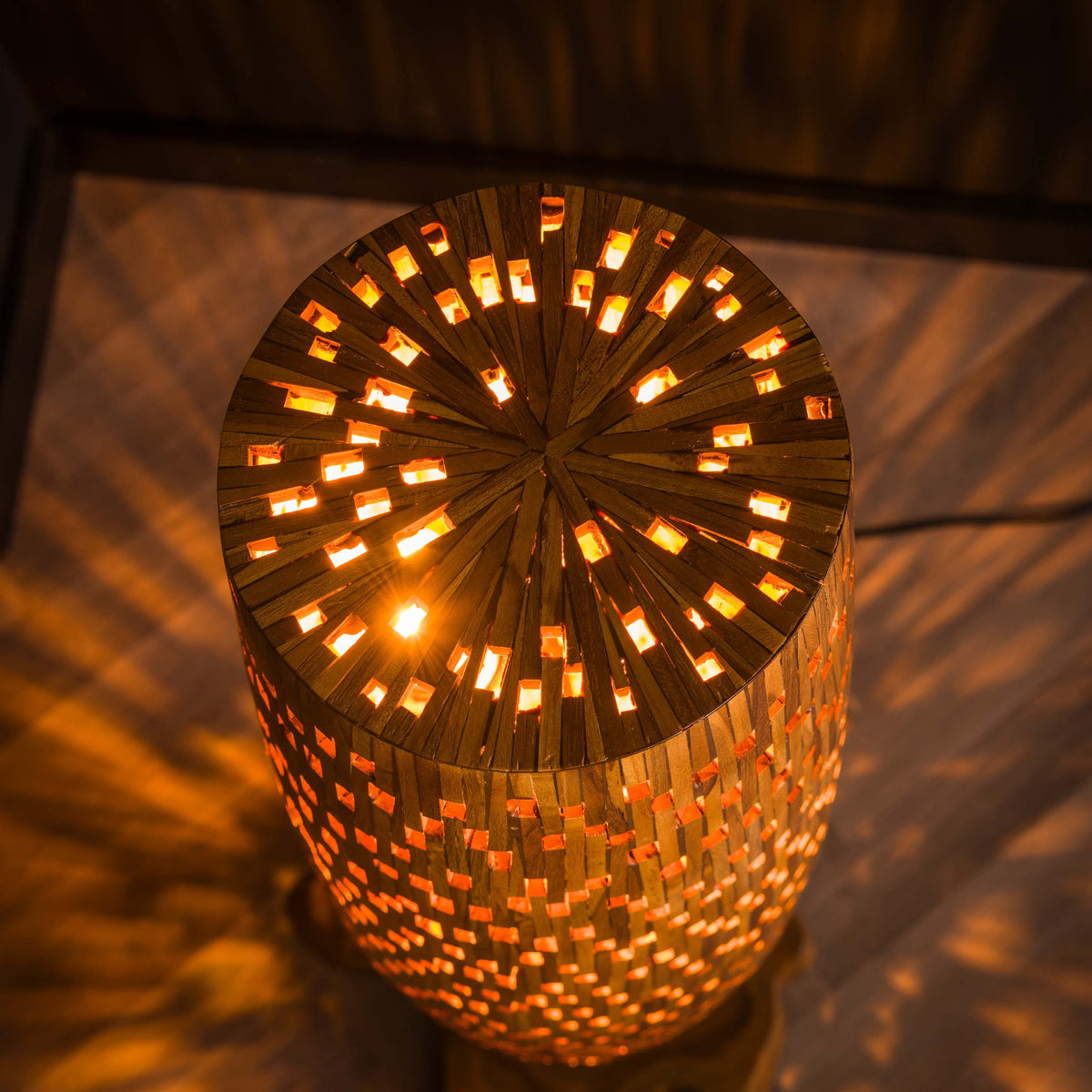 Floor lamp Bars M solid teak wood - 3-light, 145 cm high