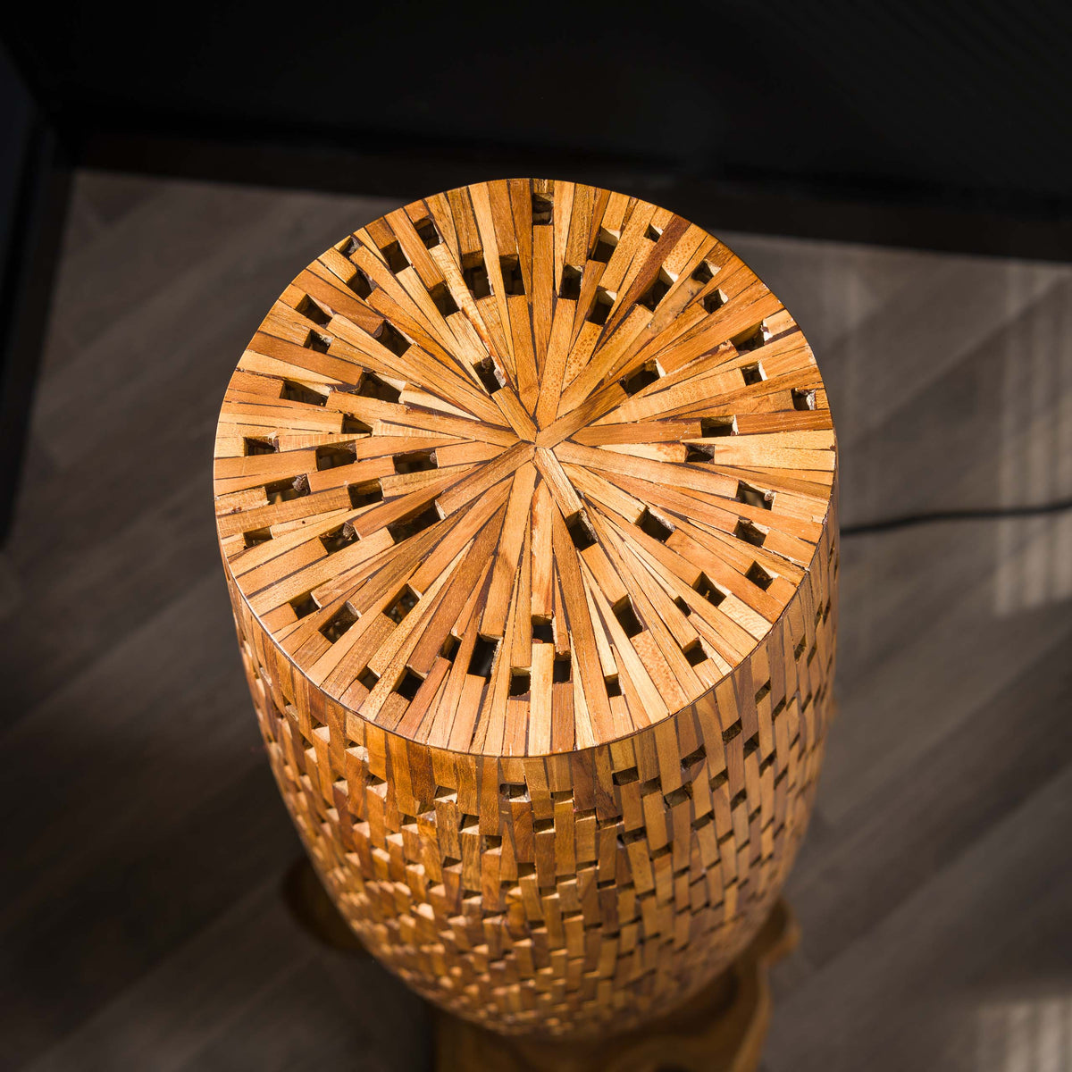 Floor lamp Bars M solid teak wood - 3-light, 145 cm high