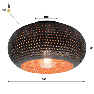 Plafonnier Punch brun noir - 1 lumière, diamètre 35 cm