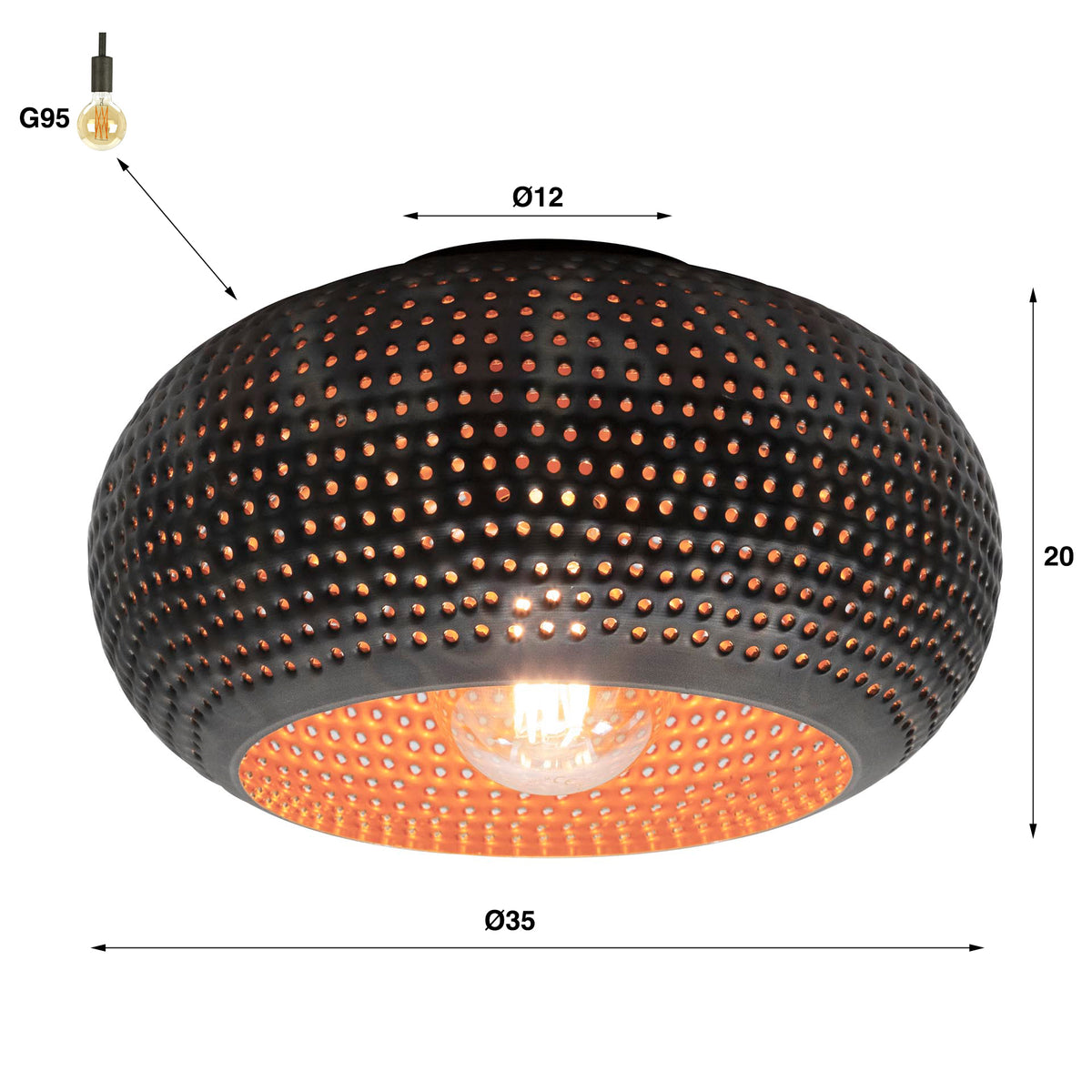 Ceiling lamp Punch black brown - 1-light, diameter 35 cm