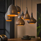 Pendant lamp Punch black brown - 4+3-light, 100 cm wide