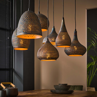 Pendant lamp Punch black brown - 4+3-light, 100 cm wide
