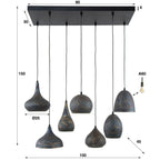 Pendant lamp Punch black brown - 4+3-light, 100 cm wide