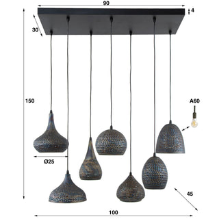 Pendant lamp Punch black brown - 4+3-light, 100 cm wide