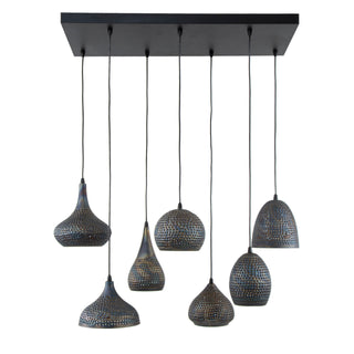 Pendant lamp Punch black brown - 4+3-light, 100 cm wide