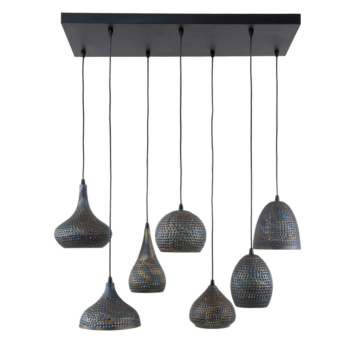 Pendant lamp Punch black brown - 4+3-light, 100 cm wide