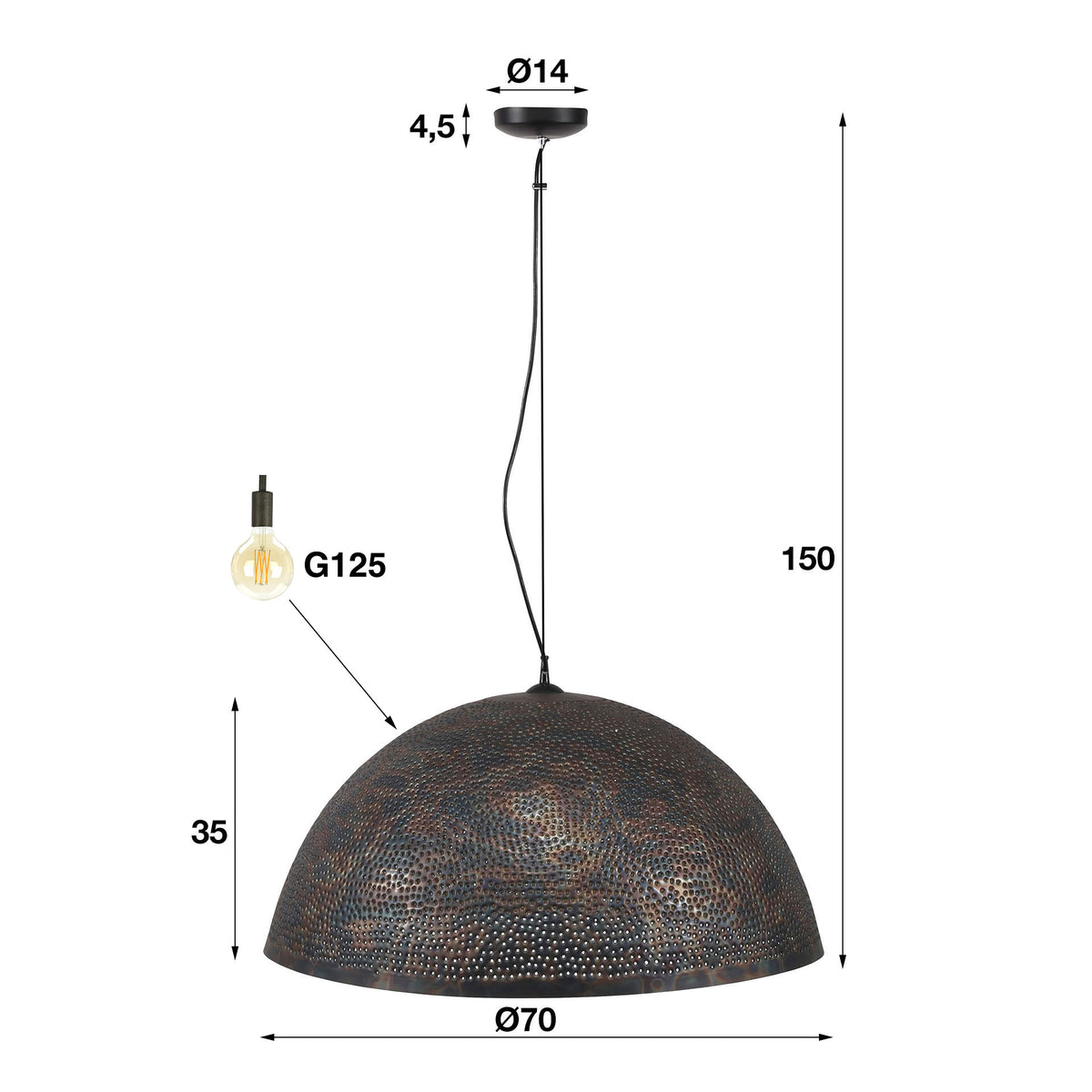 Hanglamp Punch zwart bruin - 1-lichts, diameter 70 cm
