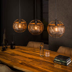 Pendant lamp Armor Open black brown - 3-light, 110 cm wide
