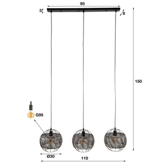 Pendant lamp Armor Open black brown - 3-light, 110 cm wide