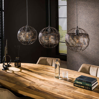 Pendant lamp Armor Open black brown - 3-light, 110 cm wide