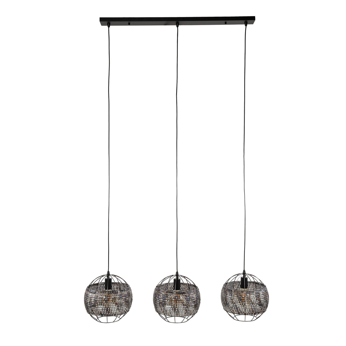 Pendant lamp Armor Open black brown - 3-light, 110 cm wide