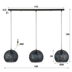 Hanglamp Armor Orb zwart bruin - 3-lichts, 128 cm breed