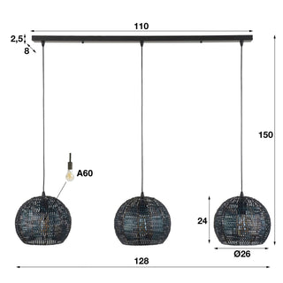 Hanglamp Armor Orb zwart bruin - 3-lichts, 128 cm breed