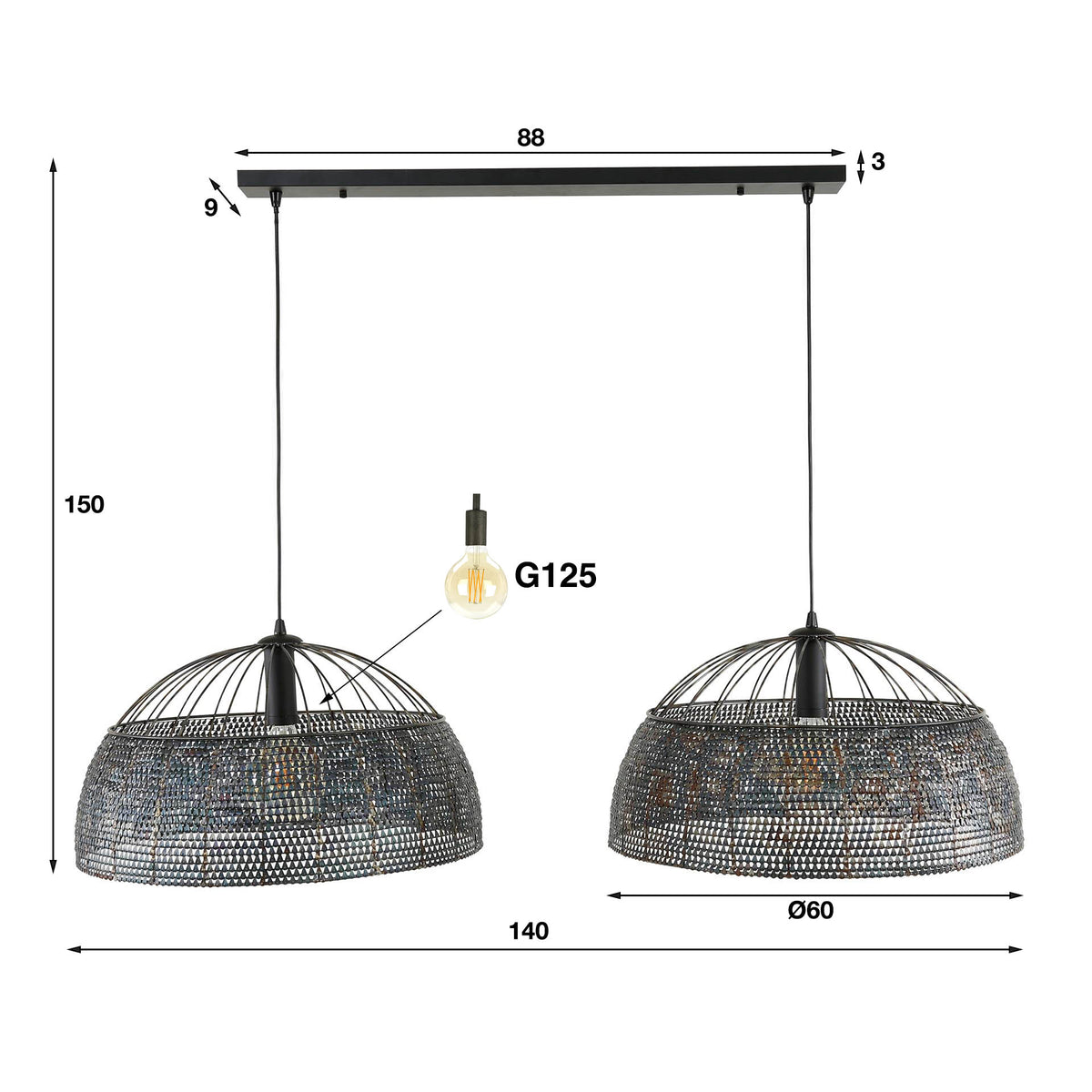Suspension Armor Open brun noir - 2 lumières, diamètre 60 cm