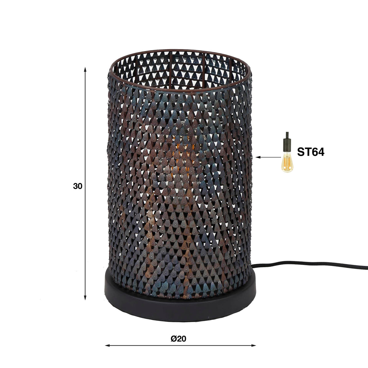 Tafellamp Armor Tube zwart bruin - 1-lichts, 30 cm hoog