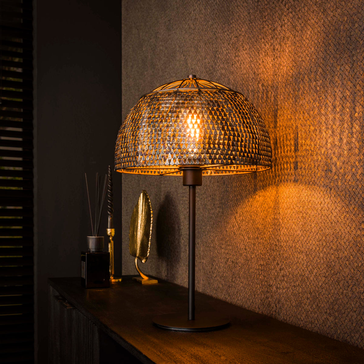 Table lamp Armor Open black brown - 1-light, 55 cm high