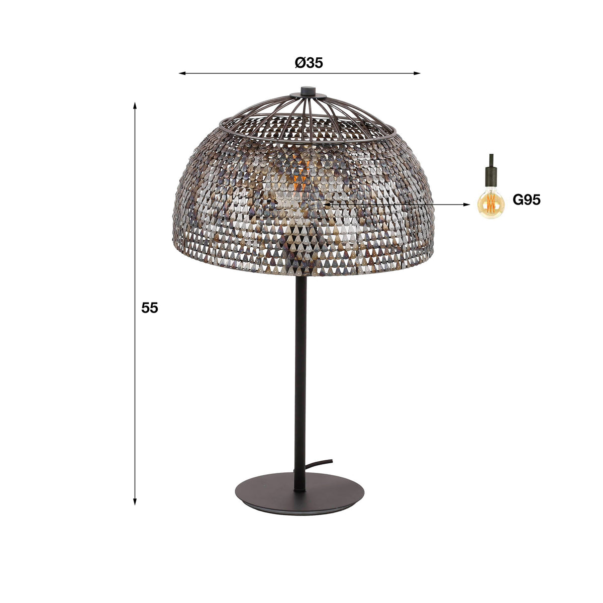 Table lamp Armor Open black brown - 1-light, 55 cm high