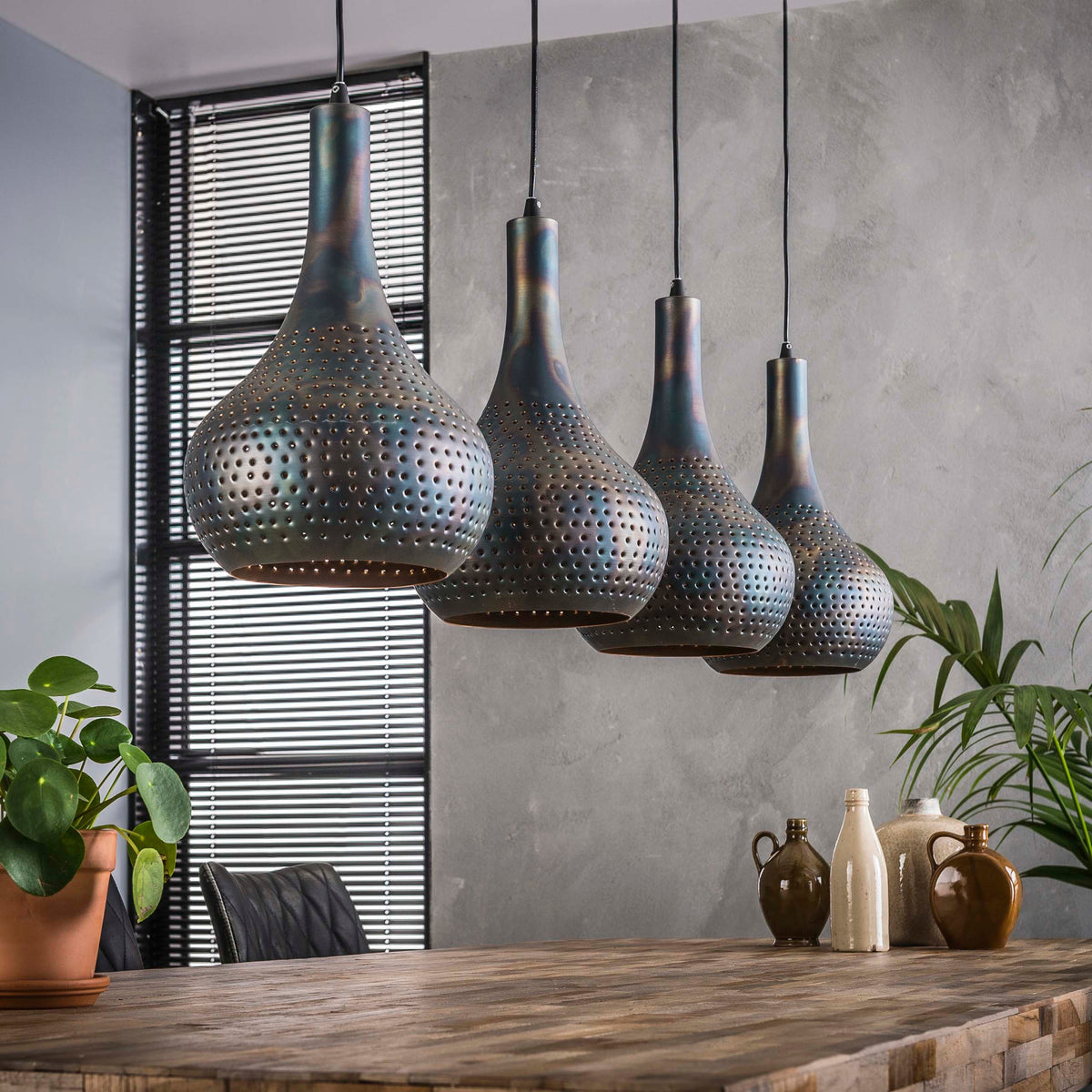 Pendant lamp Punch Cone black brown - 4-light, 130 cm wide