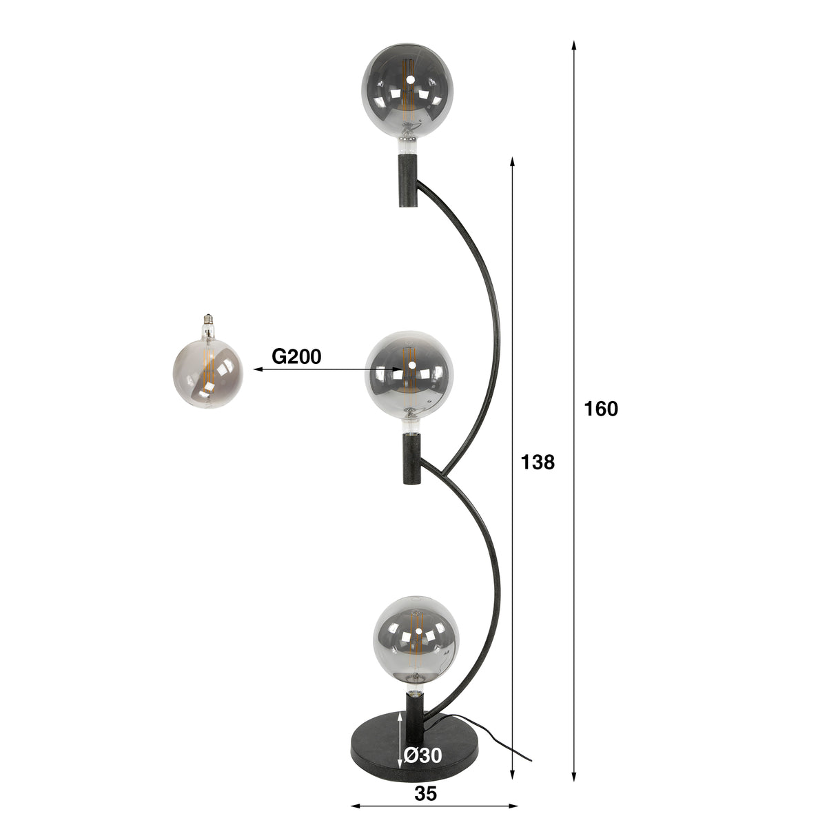 Floor lamp Arcus artic black - 3-light, 160 cm high