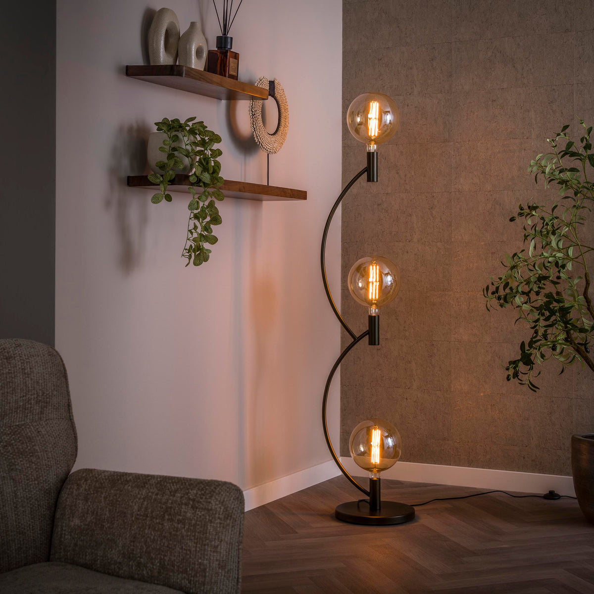 Vloerlamp Arcus sienna bruin - 3-lichts, 160 cm hoog
