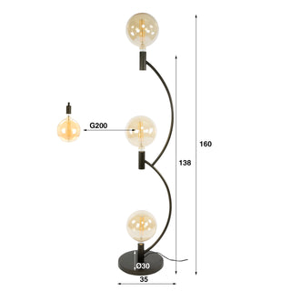 Vloerlamp Arcus sienna bruin - 3-lichts, 160 cm hoog