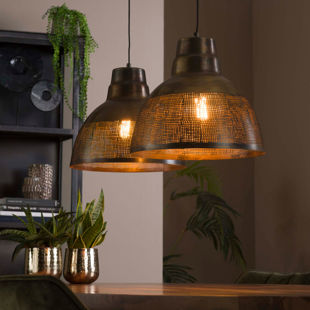 Pendant lamp Screen antique bronze - 2-light, 95 cm wide