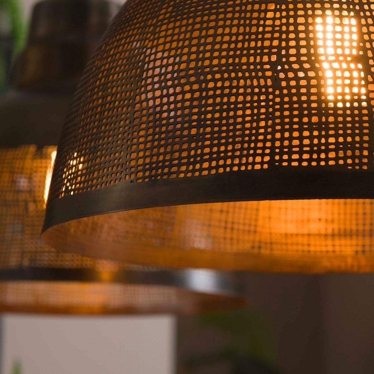 Pendant lamp Screen antique bronze - 2-light, 95 cm wide